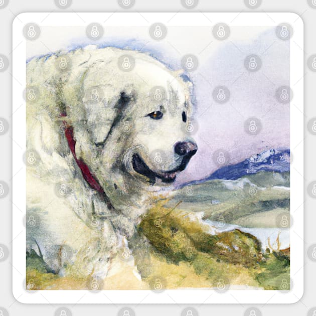 Watercolor Great Pyrenees - Dog Lovers Sticker by Edd Paint Something